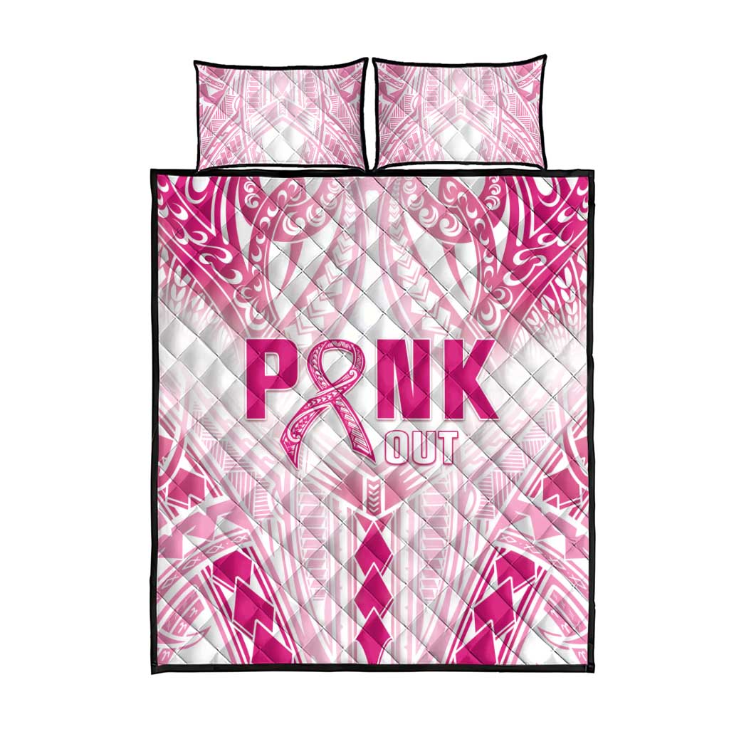 Breast Cancer Pink Out Quilt Bed Set Polynesian Art Tattoo White Version