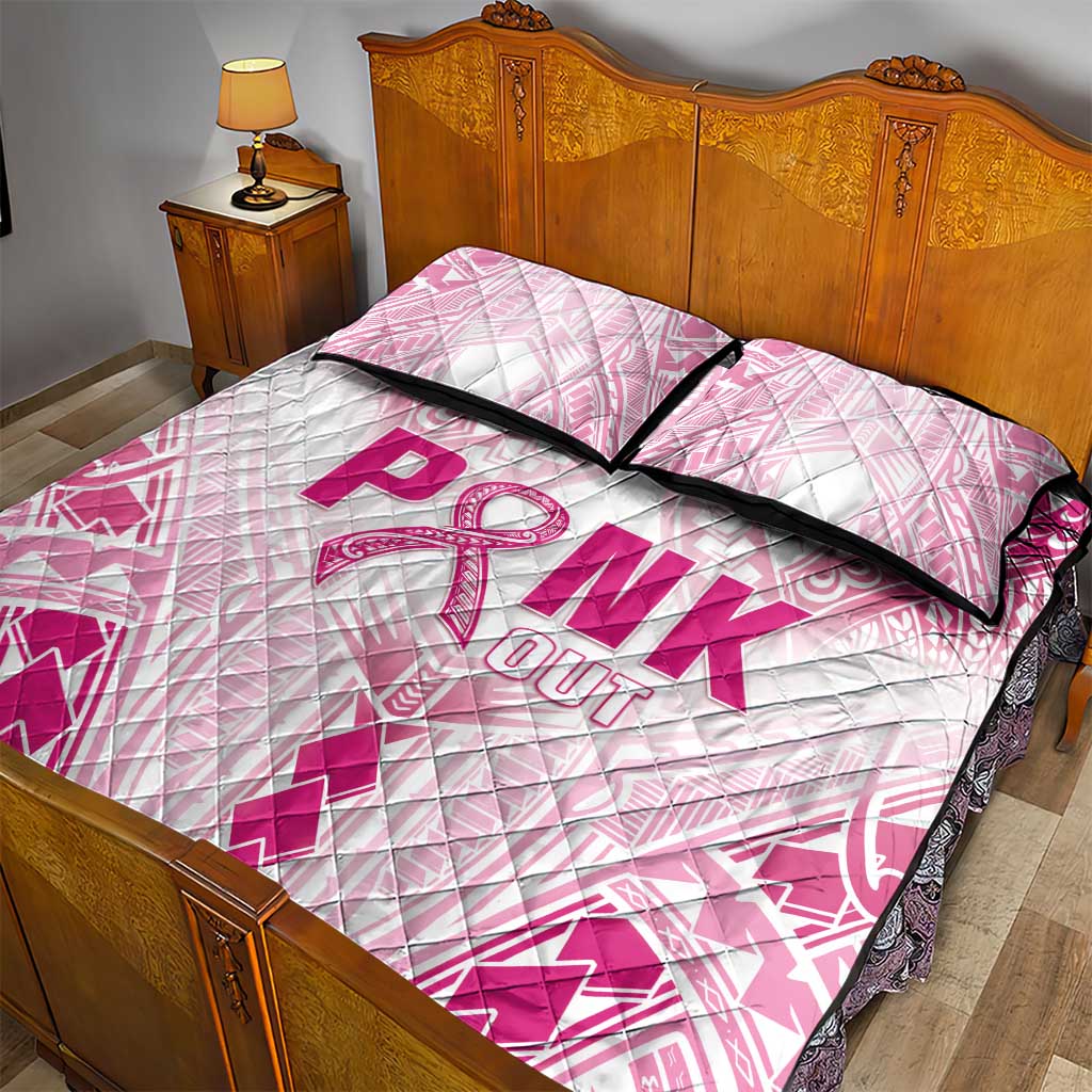 Breast Cancer Pink Out Quilt Bed Set Polynesian Art Tattoo White Version