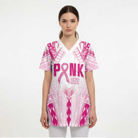 Breast Cancer Pink Out Scrub Top Polynesian Art Tattoo White Version - Polynesian Pride