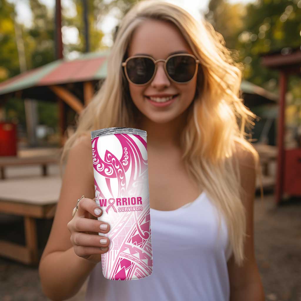 Breast Cancer Pink Out Skinny Tumbler Polynesian Art Tattoo White Version