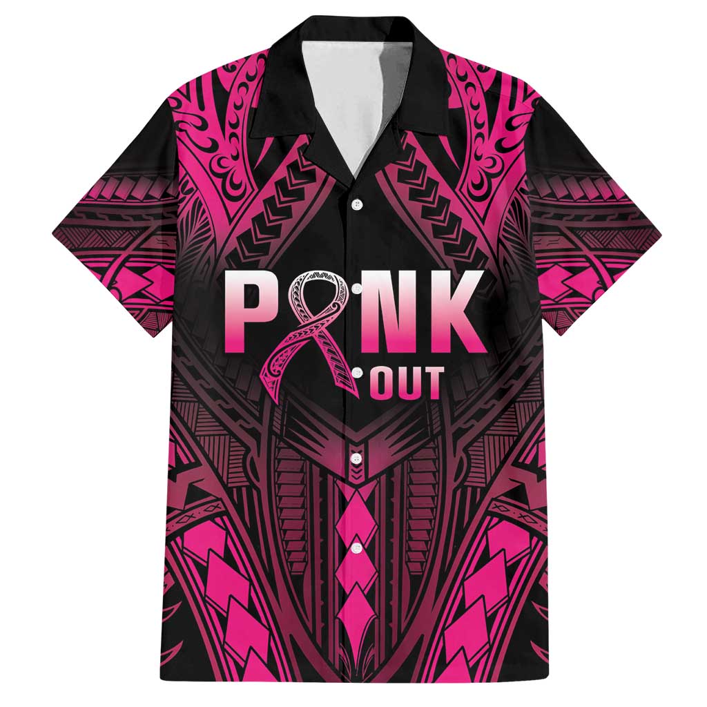 Breast Cancer Pink Out Family Matching Off Shoulder Maxi Dress and Hawaiian Shirt Polynesian Art Tattoo Black Version