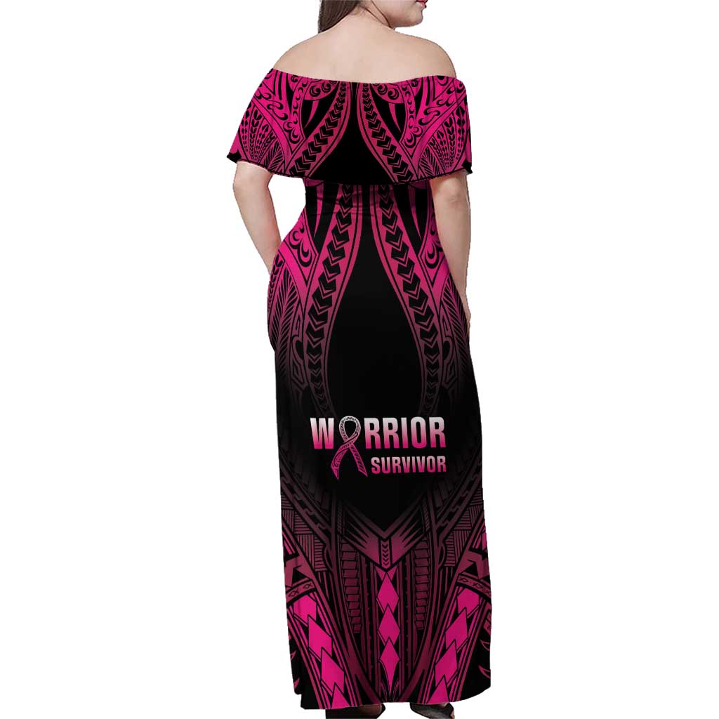 Breast Cancer Pink Out Family Matching Off Shoulder Maxi Dress and Hawaiian Shirt Polynesian Art Tattoo Black Version