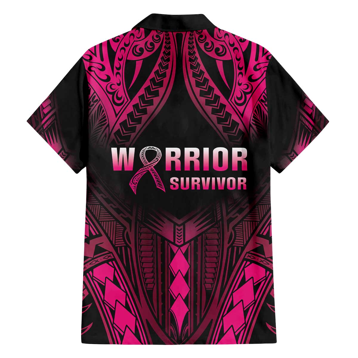 Breast Cancer Pink Out Family Matching Puletasi and Hawaiian Shirt Polynesian Art Tattoo Black Version