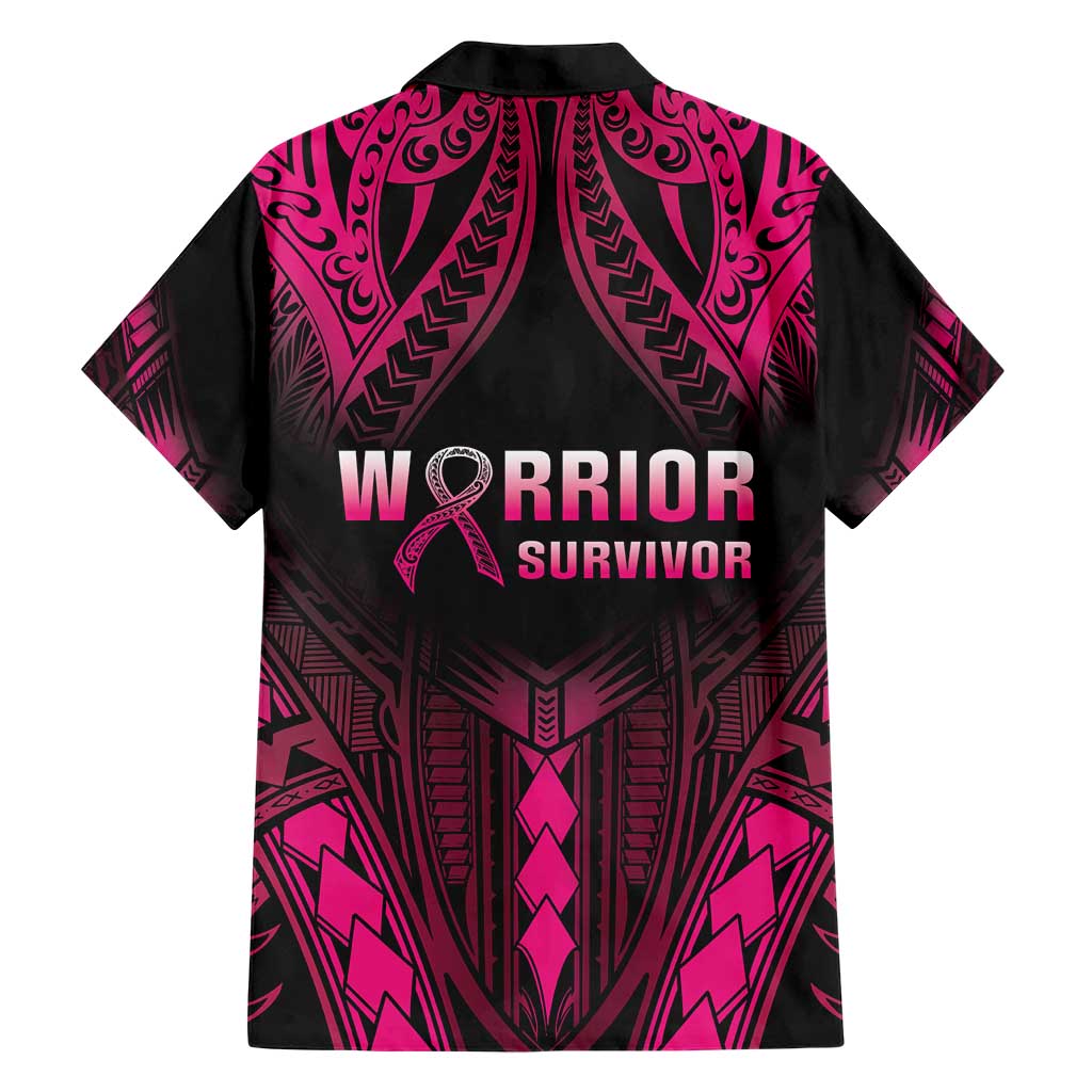 Breast Cancer Pink Out Family Matching Short Sleeve Bodycon Dress and Hawaiian Shirt Polynesian Art Tattoo Black Version