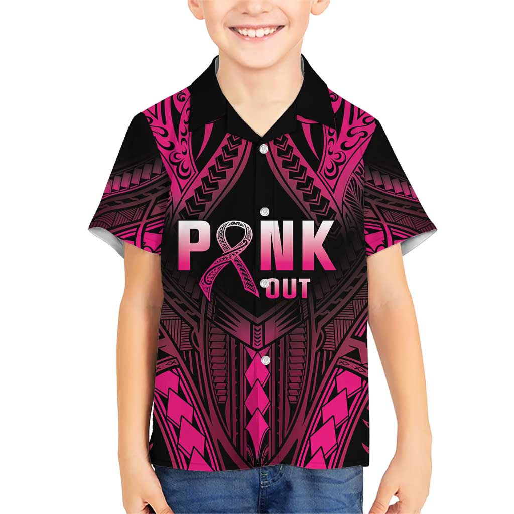 Breast Cancer Pink Out Kid Hawaiian Shirt Polynesian Art Tattoo Black Version LT05 Kid Black - Polynesian Pride