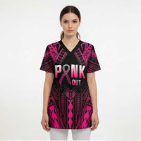 Breast Cancer Pink Out Scrub Top Polynesian Art Tattoo Black Version - Polynesian Pride