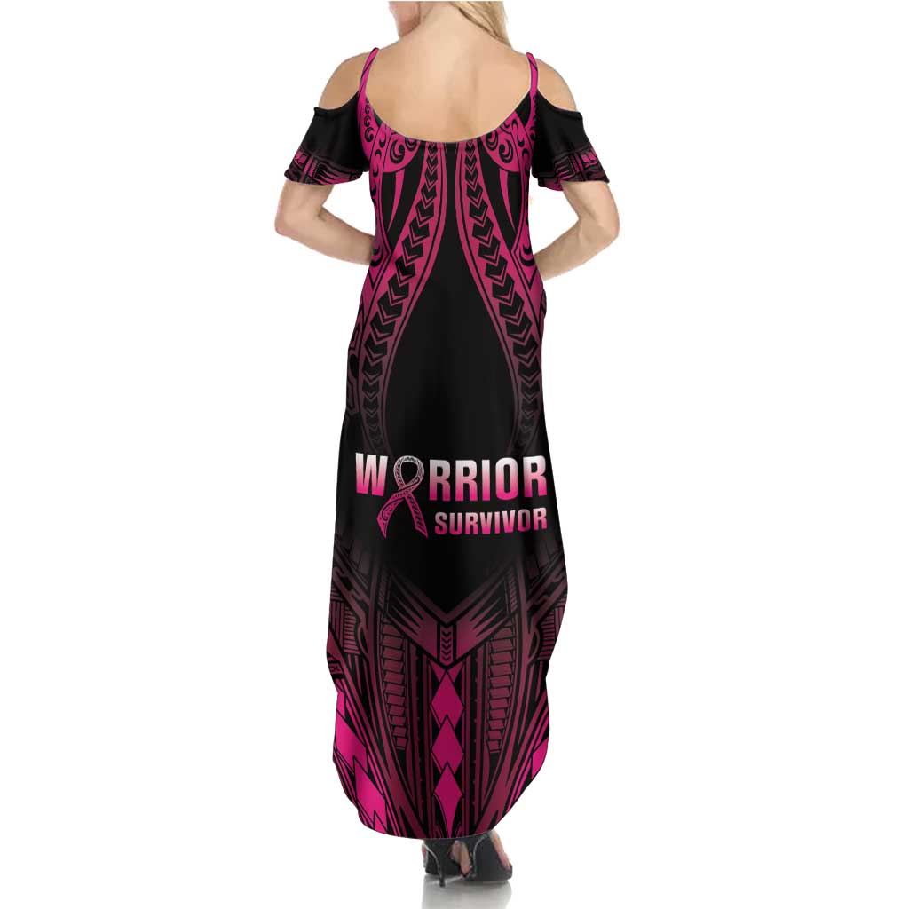 Breast Cancer Pink Out Summer Maxi Dress Polynesian Art Tattoo Black Version