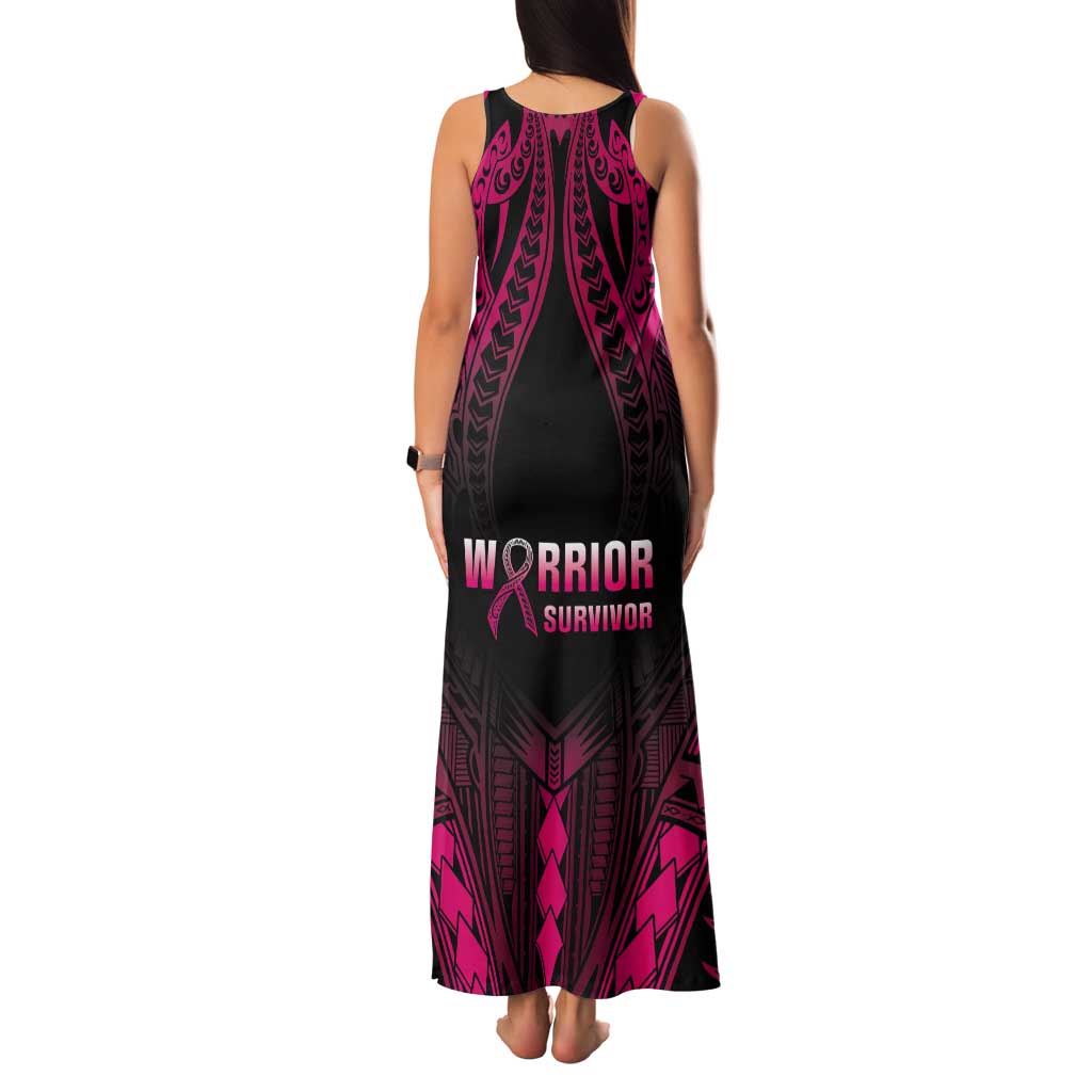 Breast Cancer Pink Out Tank Maxi Dress Polynesian Art Tattoo Black Version