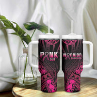 Breast Cancer Pink Out Tumbler With Handle Polynesian Art Tattoo Black Version