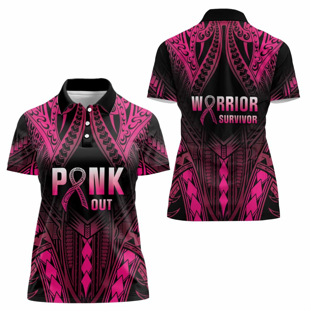 Breast Cancer Pink Out Women Polo Shirt Polynesian Art Tattoo Black Version
