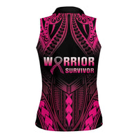 Breast Cancer Pink Out Women Sleeveless Polo Shirt Polynesian Art Tattoo Black Version