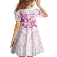 Personalised Breast Cancer Awareness Family Matching Summer Maxi Dress and Hawaiian Shirt Ribbon Polynesian Pattern White Version