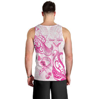 Personalised Breast Cancer Awareness Men Tank Top Ribbon Polynesian Pattern White Version