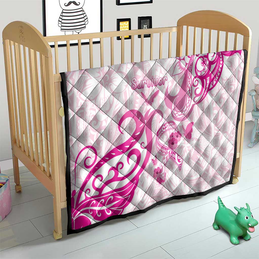 Breast Cancer Awareness Quilt Ribbon Polynesian Pattern White Version