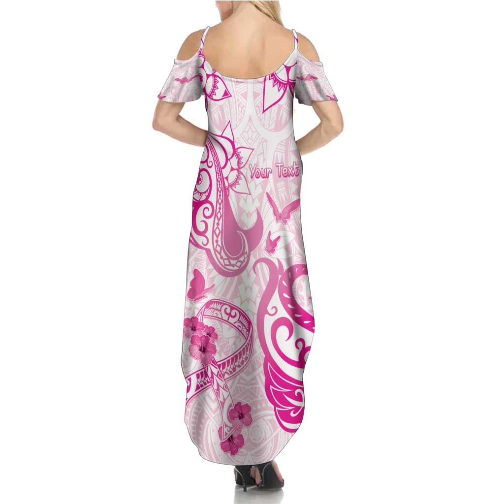 Personalised Breast Cancer Awareness Summer Maxi Dress Ribbon Polynesian Pattern White Version