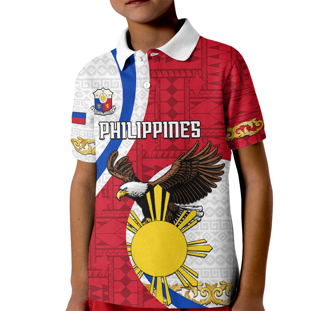 Personalized Philippines Kid Polo Shirt The Eight-Rayed Sun Bald Eagle Polynesian Pattern LT05 Kid Red - Polynesian Pride