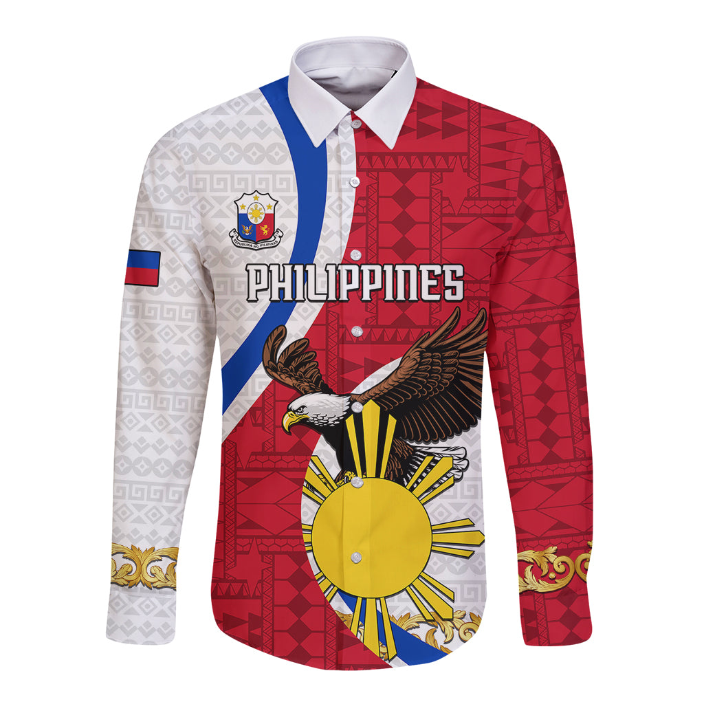 personalized-philippines-long-sleeve-button-shirt-the-eight-rayed-sun-bald-eagle-polynesian-pattern