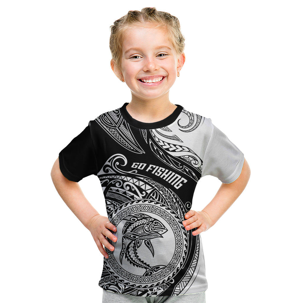 Go Fishing Kid T Shirt Polynesian Pattern LT05 Black - Polynesian Pride
