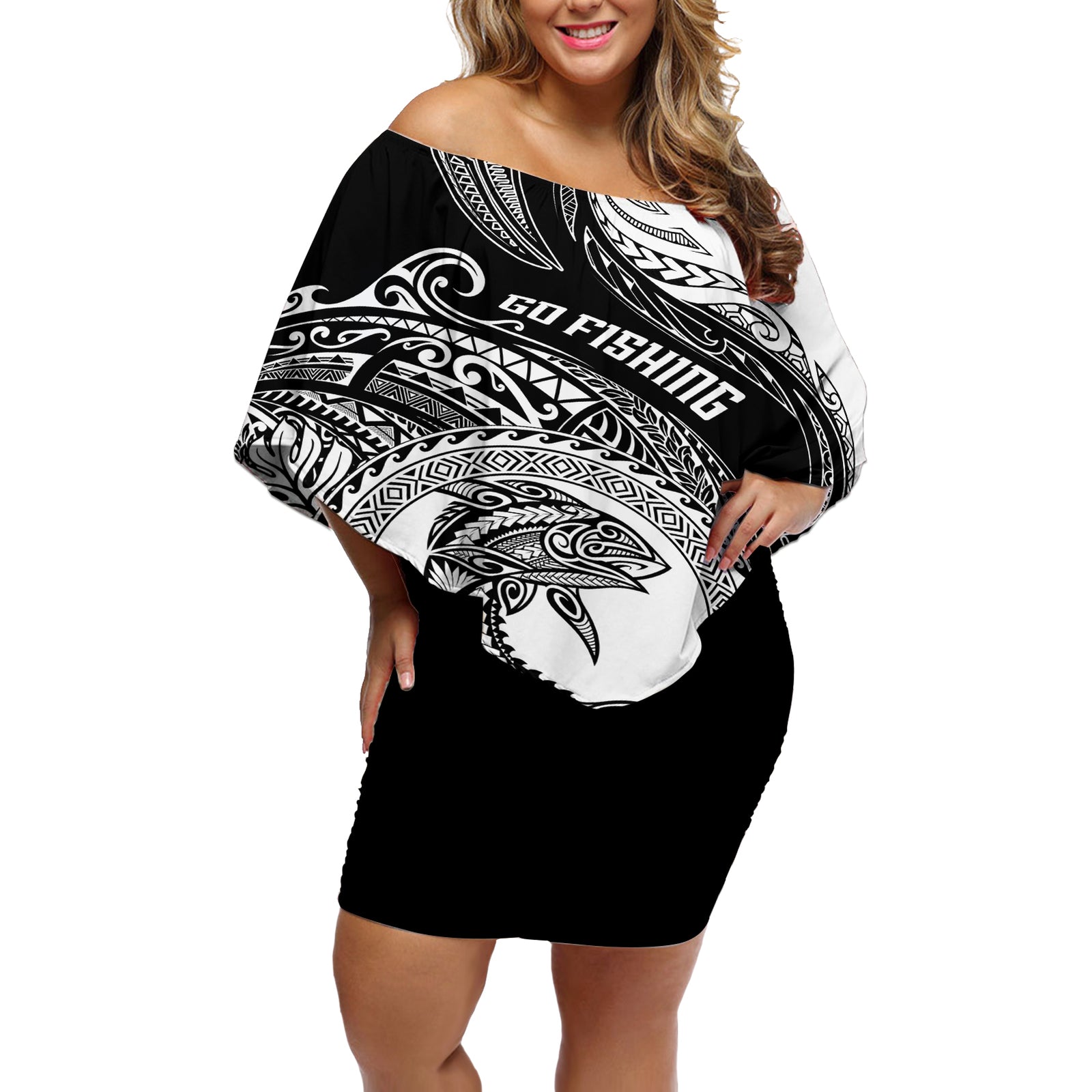 go-fishing-off-shoulder-short-dress-polynesian-pattern