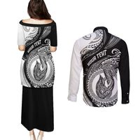 Personalized Go Fishing Couples Matching Puletasi Dress and Long Sleeve Button Shirts Polynesian Pattern LT05 - Polynesian Pride