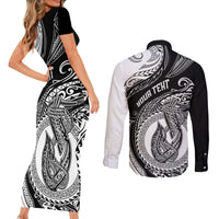 Personalized Go Fishing Couples Matching Short Sleeve Bodycon Dress and Long Sleeve Button Shirts Polynesian Pattern LT05 - Polynesian Pride