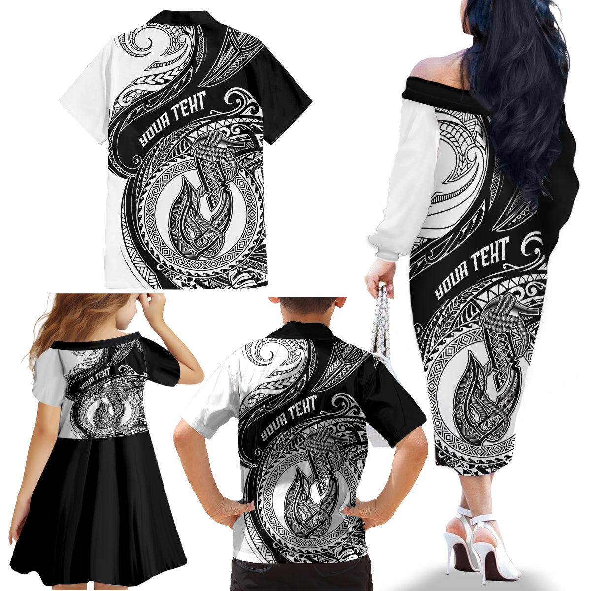 Personalized Go Fishing Family Matching Off Shoulder Long Sleeve Dress and Hawaiian Shirt Polynesian Pattern LT05 - Polynesian Pride
