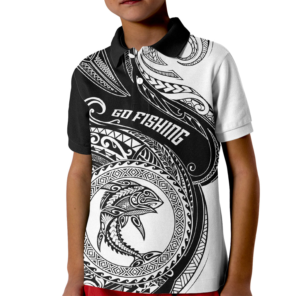 Personalized Go Fishing Kid Polo Shirt Polynesian Pattern LT05 Kid Black - Polynesian Pride