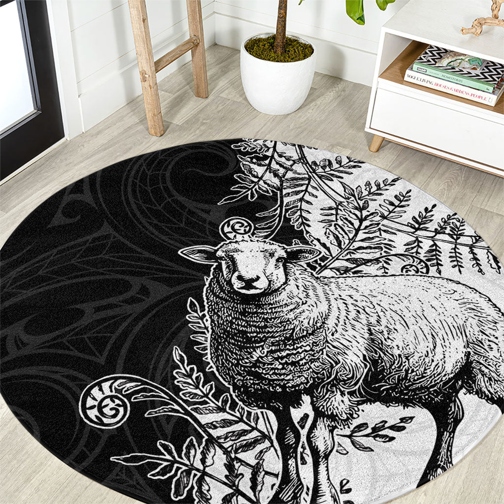 New Zealand Aotearoa Hipi Round Carpet Maori Pattern LT05 Black - Polynesian Pride