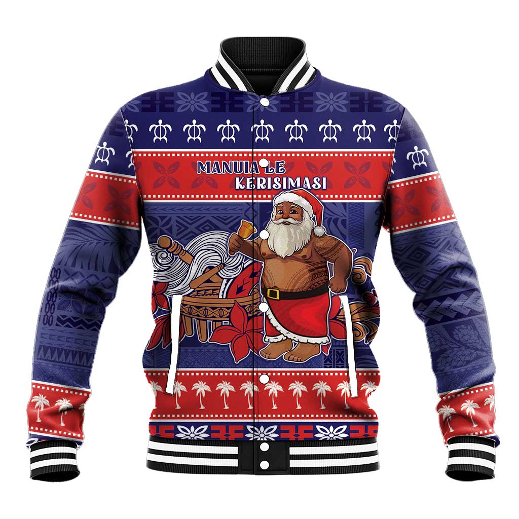 Samoa Christmas Baseball Jacket Samoan Santa Claus Manuia Le Kerisimasi LT05 Unisex Blue - Polynesian Pride