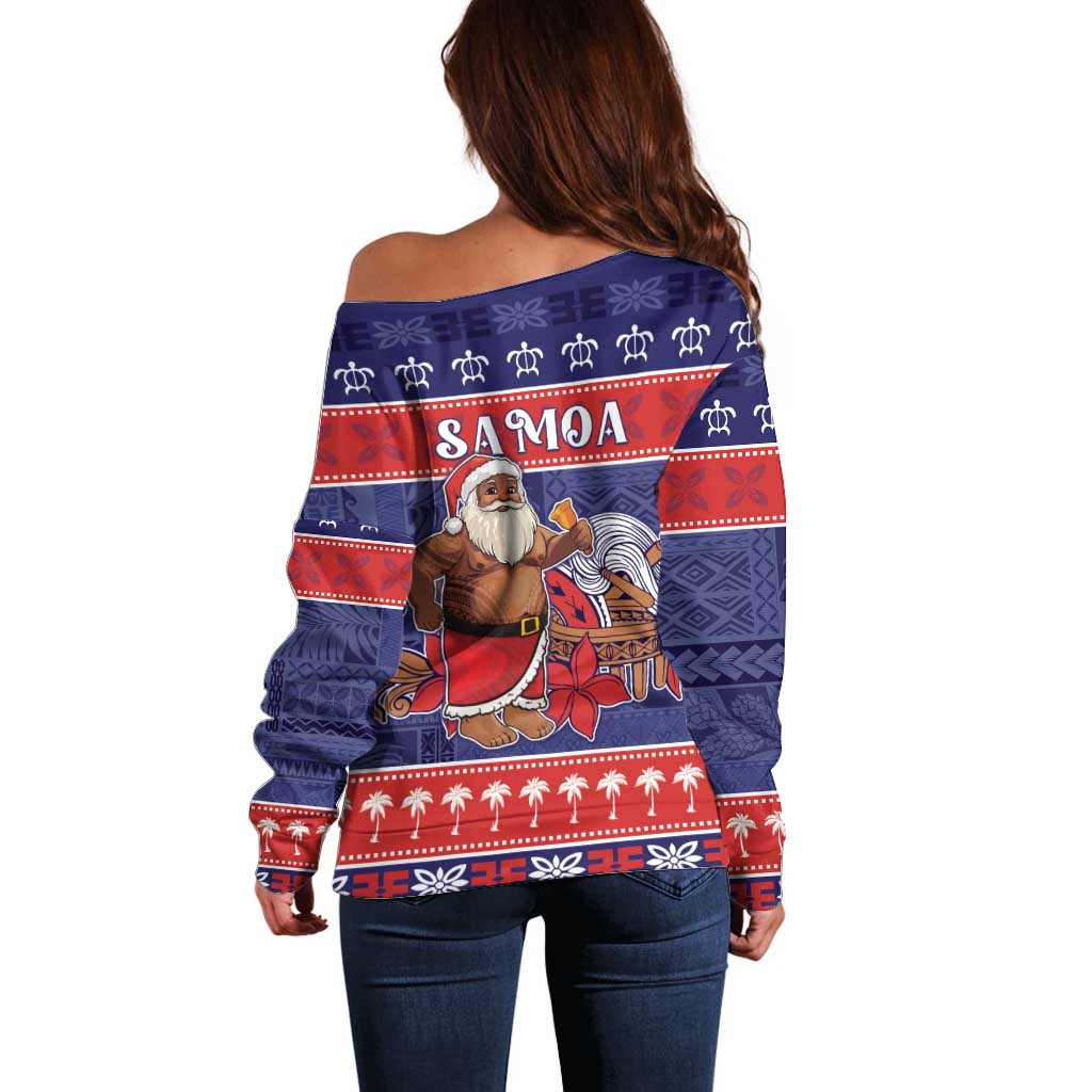 Samoa Christmas Off Shoulder Sweater Samoan Santa Claus Manuia Le Kerisimasi
