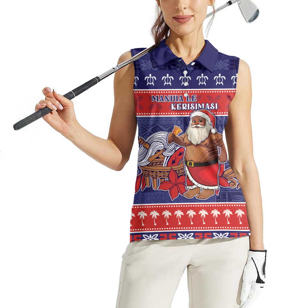 Samoa Christmas Women Sleeveless Polo Shirt Samoan Santa Claus Manuia Le Kerisimasi