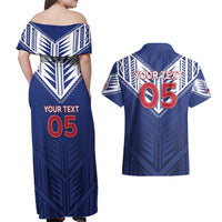 Super Toa Samoa Rugby Custom Couples Matching Off Shoulder Maxi Dress and Hawaiian Shirt Warrior Spirit LT05