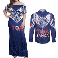 Super Toa Samoa Rugby Custom Couples Matching Off Shoulder Maxi Dress and Long Sleeve Button Shirt Warrior Spirit LT05