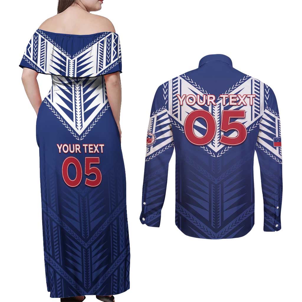 Super Toa Samoa Rugby Custom Couples Matching Off Shoulder Maxi Dress and Long Sleeve Button Shirt Warrior Spirit LT05