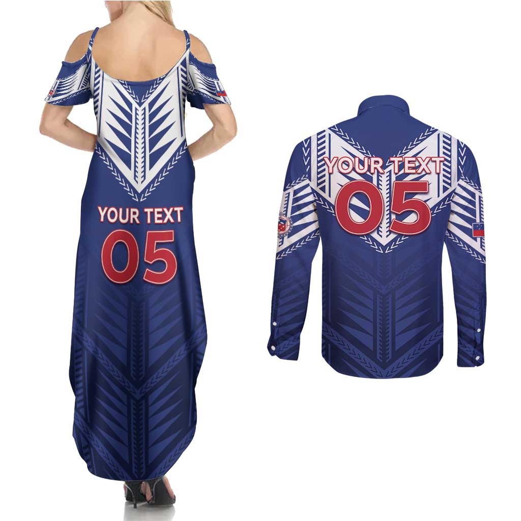 Super Toa Samoa Rugby Custom Couples Matching Summer Maxi Dress and Long Sleeve Button Shirt Warrior Spirit LT05