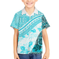 Hawaiian Tapa Family Matching Puletasi Dress and Hawaiian Shirt Traditional Vintage Pattern Aqua LT05 Son's Shirt Aqua - Polynesian Pride