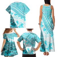 Hawaiian Tapa Family Matching Tank Maxi Dress and Hawaiian Shirt Traditional Vintage Pattern Aqua LT05 - Polynesian Pride
