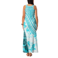 Hawaiian Tapa Family Matching Tank Maxi Dress and Hawaiian Shirt Traditional Vintage Pattern Aqua LT05 - Polynesian Pride