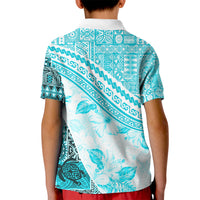 Hawaiian Tapa Kid Polo Shirt Traditional Vintage Pattern Aqua LT05 - Polynesian Pride