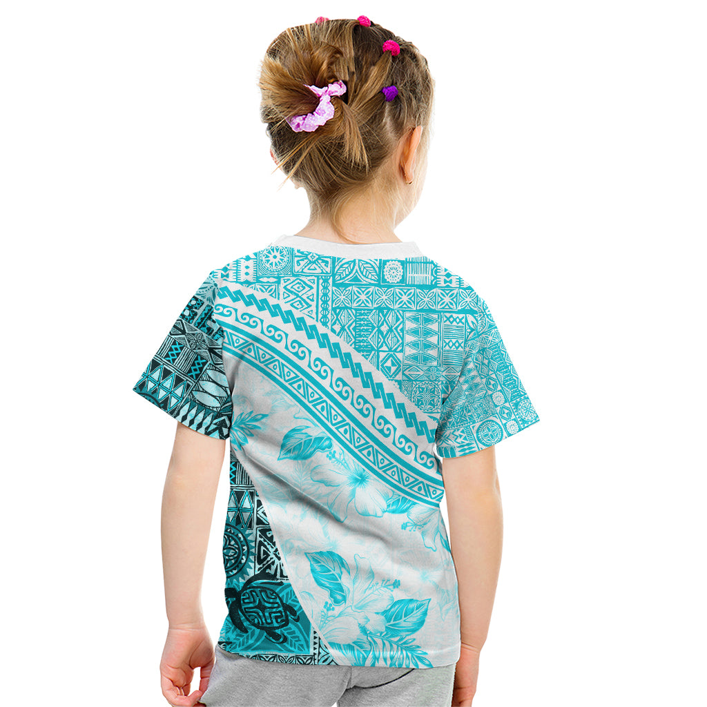 Hawaiian Tapa Kid T Shirt Traditional Vintage Pattern Aqua LT05 - Polynesian Pride