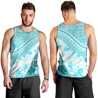 Hawaiian Tapa Men Tank Top Traditional Vintage Pattern Aqua LT05 - Polynesian Pride
