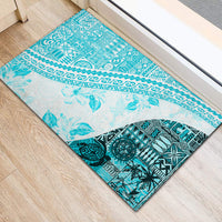 Hawaiian Tapa Rubber Doormat Traditional Vintage Pattern Aqua LT05 - Polynesian Pride