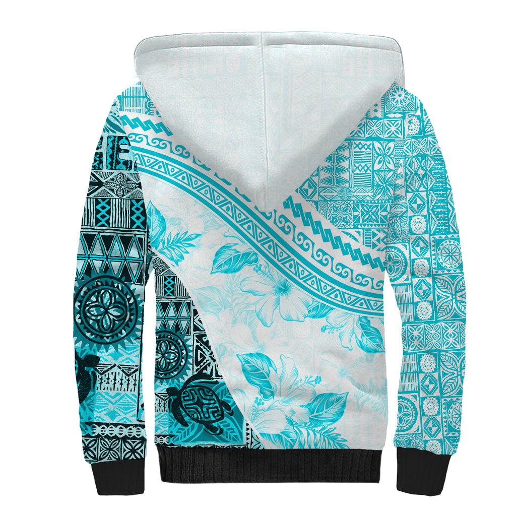 Hawaiian Tapa Sherpa Hoodie Traditional Vintage Pattern Aqua LT05 - Polynesian Pride