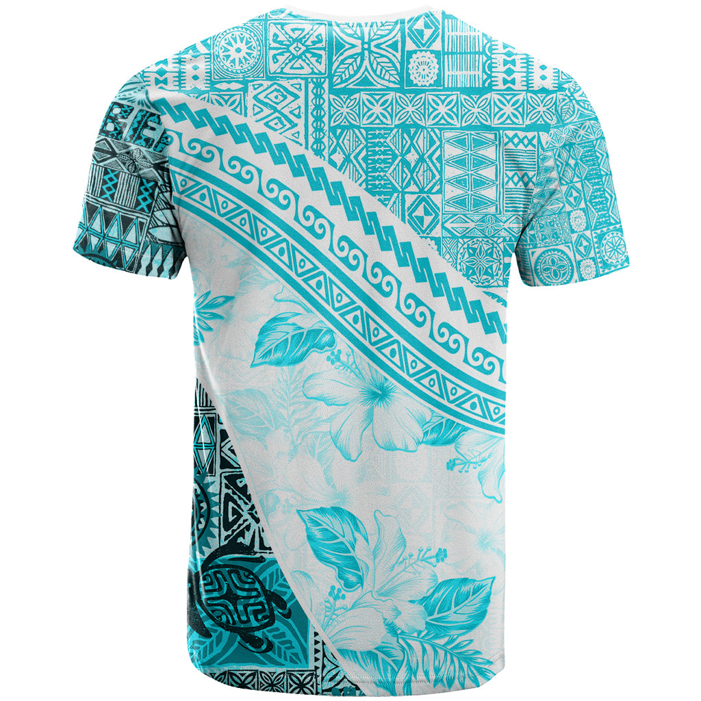 Hawaiian Tapa T Shirt Traditional Vintage Pattern Aqua LT05 - Polynesian Pride