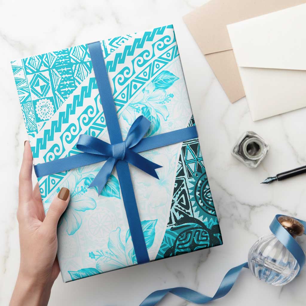 Hawaiian Tapa Wrapping Paper Traditional Vintage Pattern Aqua - Polynesian Pride