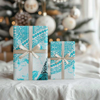 Hawaiian Tapa Wrapping Paper Traditional Vintage Pattern Aqua - Polynesian Pride