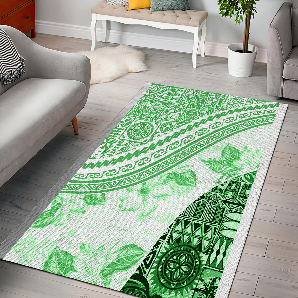 Hawaiian Tapa Area Rug Traditional Vintage Pattern Green LT05 - Polynesian Pride