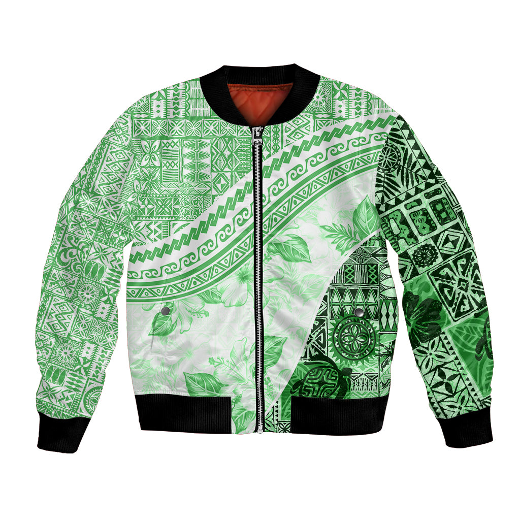 Hawaiian Tapa Bomber Jacket Traditional Vintage Pattern Green LT05 Unisex Green - Polynesian Pride
