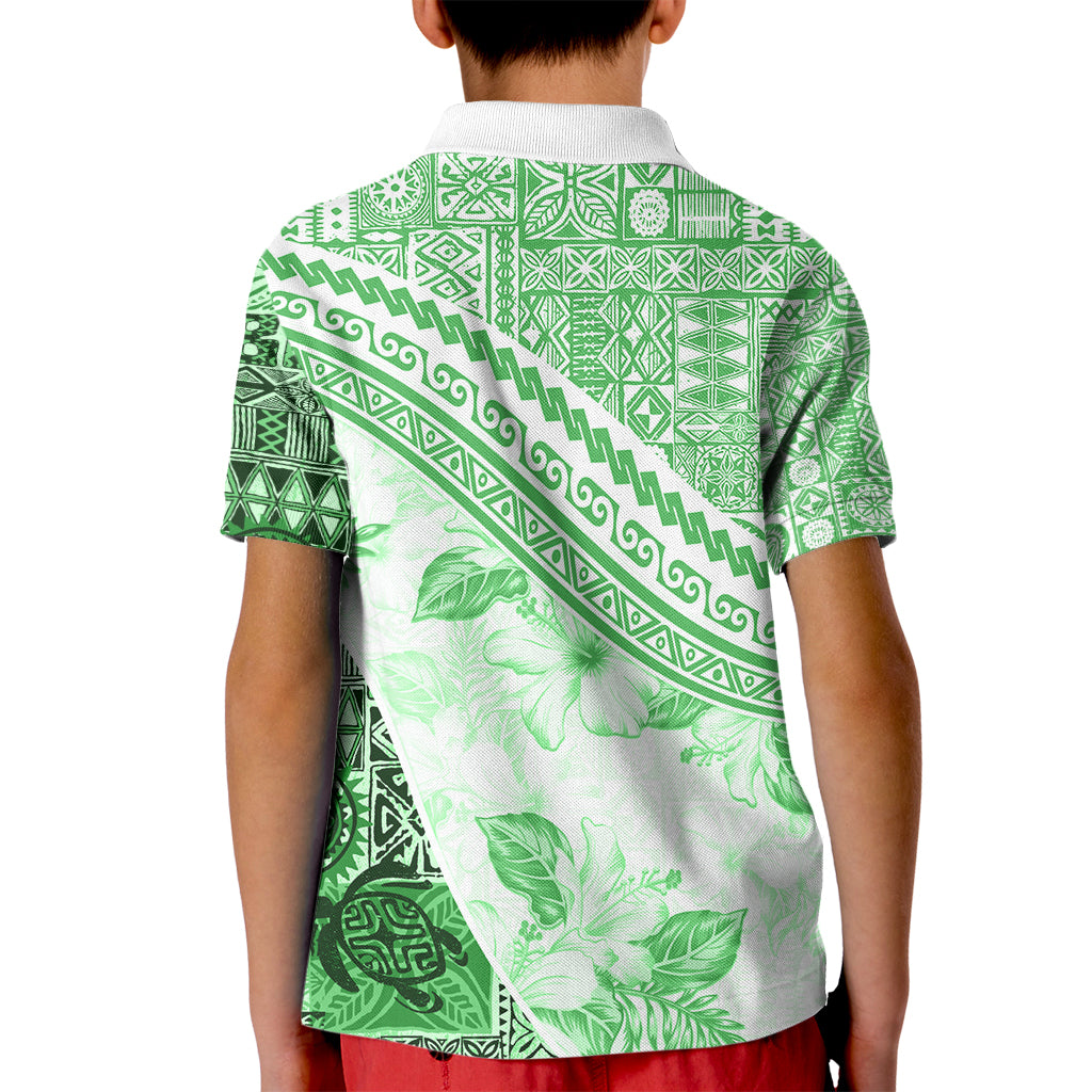 Hawaiian Tapa Kid Polo Shirt Traditional Vintage Pattern Green LT05 - Polynesian Pride