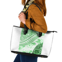 Hawaiian Tapa Leather Tote Bag Traditional Vintage Pattern Green LT05 Green - Polynesian Pride